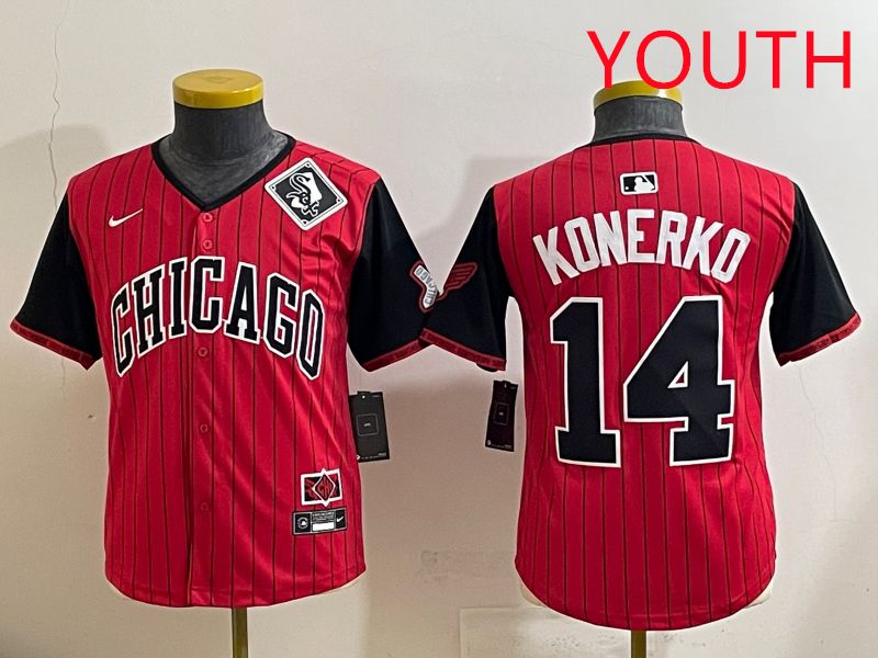 Youth 2025 Chicago White Sox #14 Konerko Red Stripe Joint Name Nike MLB Jersey style 13